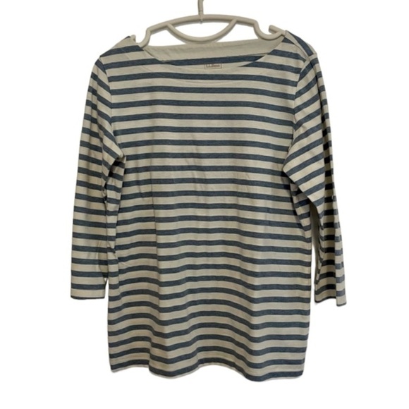 LL Bean Blue Horizontal Striped Top With Rolled Tab Sleeves Size Medium - Picture 1 of 3